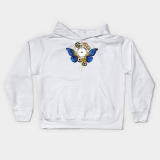 Clock with Blue Butterfly Wings Kids Hoodie